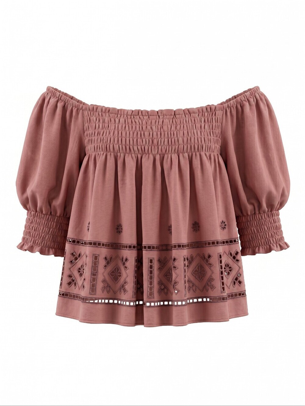 Urban Outfitters Rusty Rose Off-Shoulder Peasant Top Crop Smocked Festival